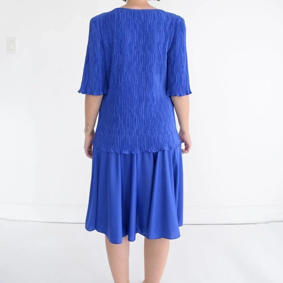 Vintage 80's After Dark Royal Blue Swing Dress with Bow 9/10 - Picture 4 of 15